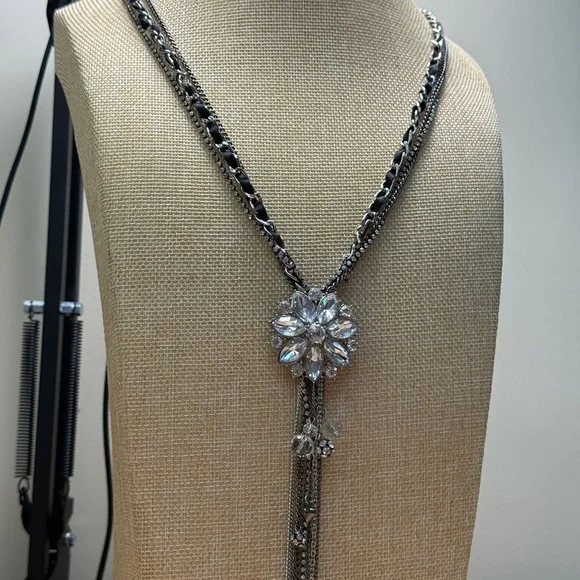 Betsey Johnson Silver and Black Crystal Necklace with Tassel - Picture 10 of 11